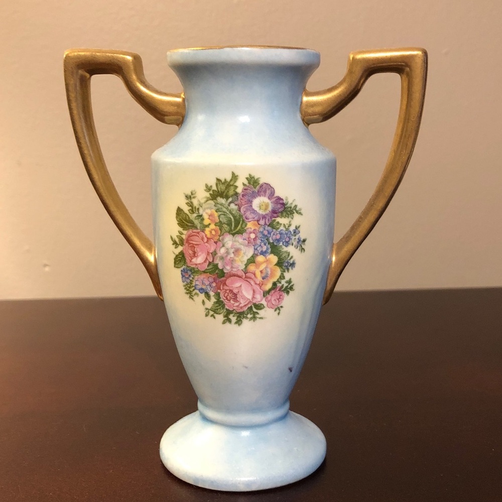 Vintage Neoclassical Vase Hand Painted Flowers